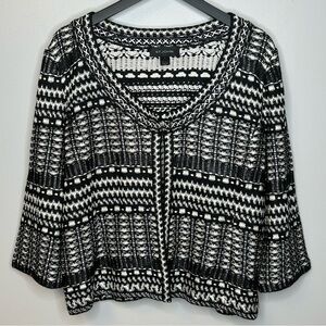 St. John Caviar/White Textured Knit‎ Cardigan Sweater Size 14